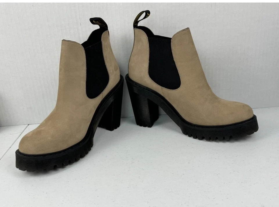 Женские бежевые желтовато-коричневые замшевые сапоги на каблуке Dr. Martens Hurston Chelsea размер 9 - Изображение 2 из 4