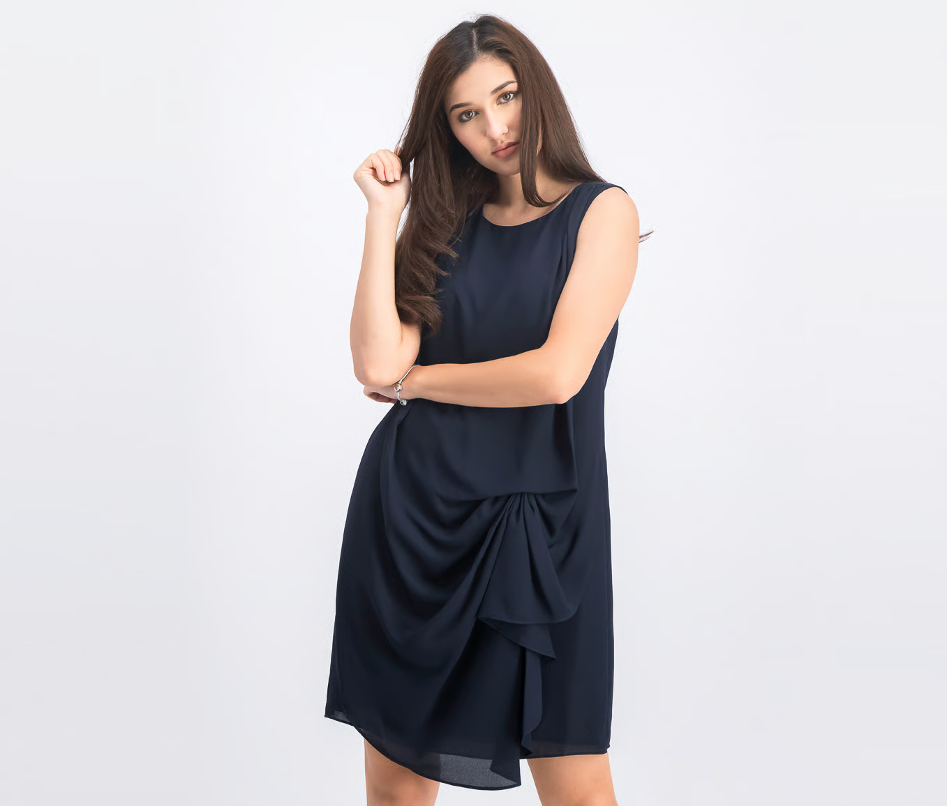NWT, H By Halston,  Classic Drape Midi Dress, Navy, Size S