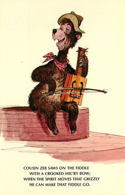 Disneyland Postcard Country Bear Jamboree Bear Country Cousin Zeb Saws on Fiddle