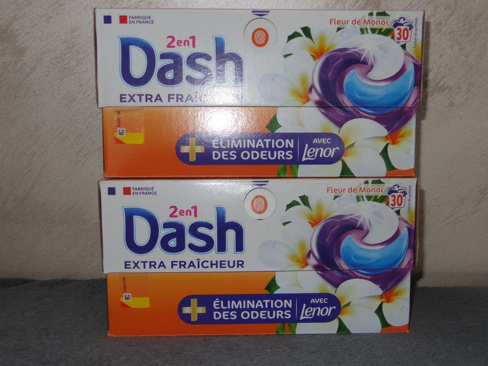 Lessive Dash 2 en 1 "fleur de monoï" extra fraîcheur 2 boîtes = 60 pods - Photo 1/1