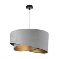 Pendelleuchte Stoff Schirm In Velours Optik Grau Gold Ø50Cm Wohnzimmer Lampe