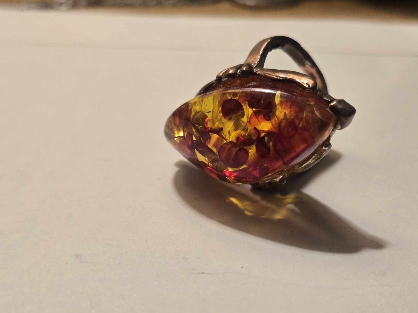Vingage Extra Large Amber Statement Ring Silver C… - image 7