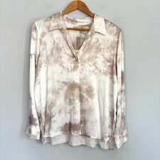 Rails Nissa Ivory Storm Top Women Size Large Ivory Marble Satin Long Sleeve