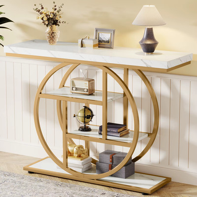 Tribesigns Console Table, Modern Gold Sofa Table behind Couch with Storage, 4 Ti