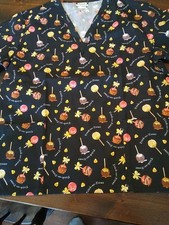BEST Halloween,scrub Top. Large Black With Candy Apples