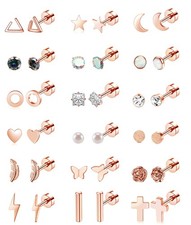 18 Pairs Stainless Steel Stud Earrings Set for Women Men Star Moon flower Hea...