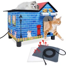 Large Heated Cat House Elevated Outdoor Cat House Weatherproof with Heating Pad