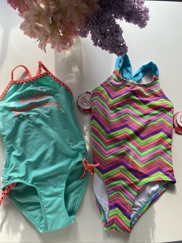 Girls Swimsuit Size 4 1-Piece ( Lot of 2) Hello Summer UPF 50+ NWT