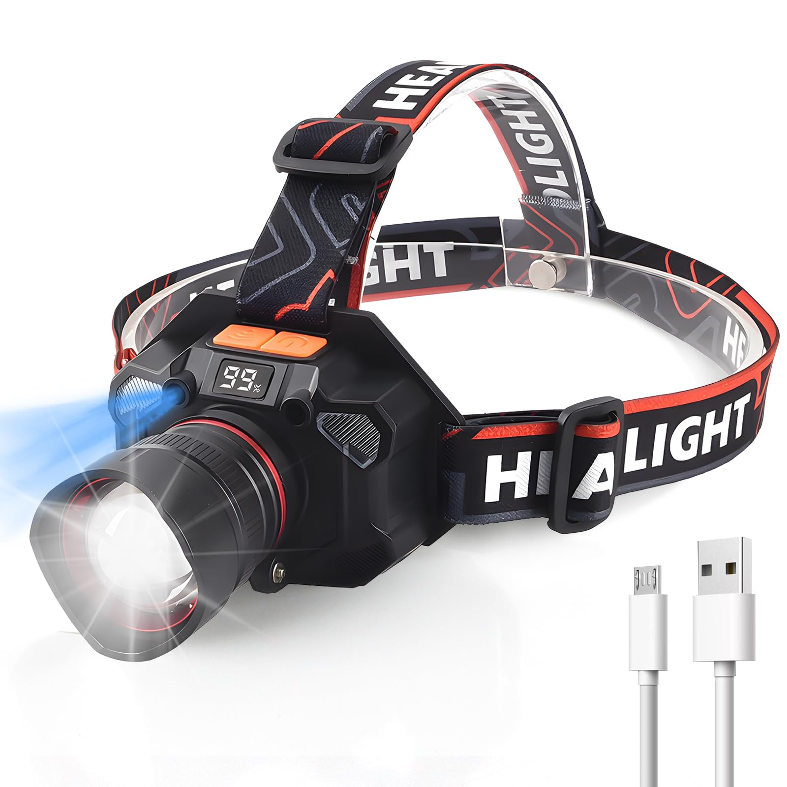 Headlamp Rechargeable, 100000 High Lumens Super Bright Head Lights with Red M...