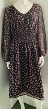 Joe Browns Black & Red Floral Midi Dress Size 14 Excellent Condition Free P&P
