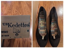 Vintags 50s 60s US Kedettes Keds Womens canvas shoes black rubber NOS 5 flats