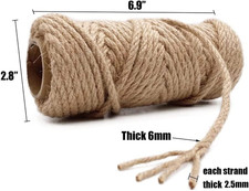 6mm Jute Rope, 66 Feet 4 Ply Heavy Duty and Thick Twine Rope for Gardening, C...