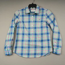 Vineyard Vines Button Down Shirt Women's 8 Plue Green Pink Plaid Long Sleeves