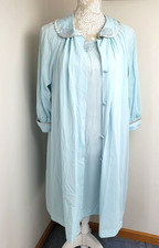 Vtg Gossard Artemis Baby Blue Lg Nightgown and Robe Satin Trim Sleeveless Floral
