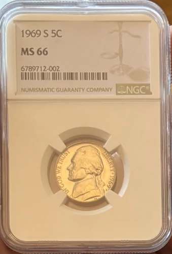 1969 S Jefferson Nickel NGC MS66