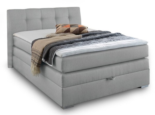 Boxspringbett 140X200 Cm Schlafzimmerbett Polsterbett Topper Bettkasten Hellgrau-image