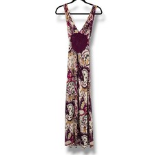 Boho Paisley Maxi Dress Purple Floral Crochet Medallion V-Neck Sleeveless
