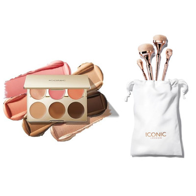 ICONIC LONDON Multi Use Cream Blush, Bronze, and Highlight Palette & HD Blend Co
