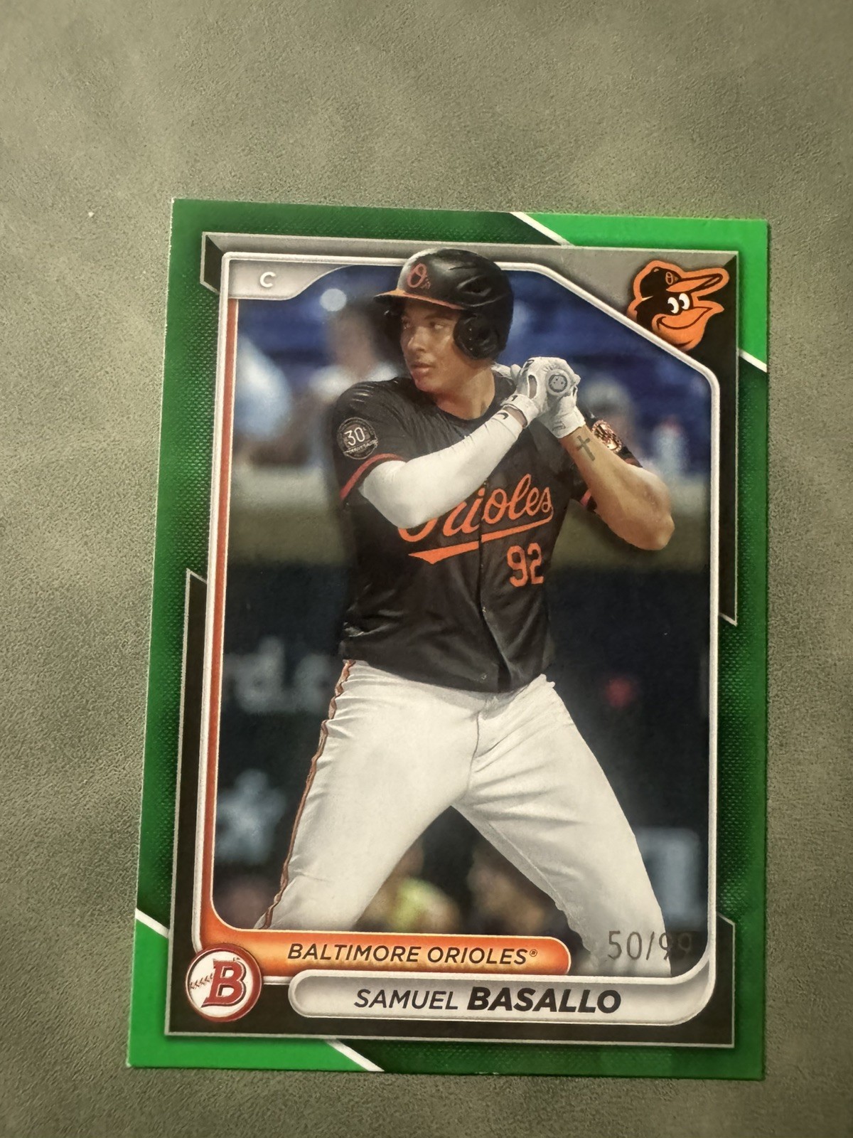 Samuel Basallo 2024 Bowman Paper Prospect Green border 50/99 #BP-38 Orioles