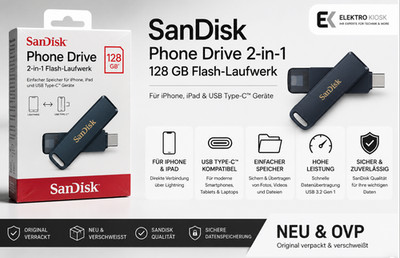 SanDisk Phone Drive 2-in-1 Flash-Laufwerk 128 GB Memory Stick Für  iphone iPad