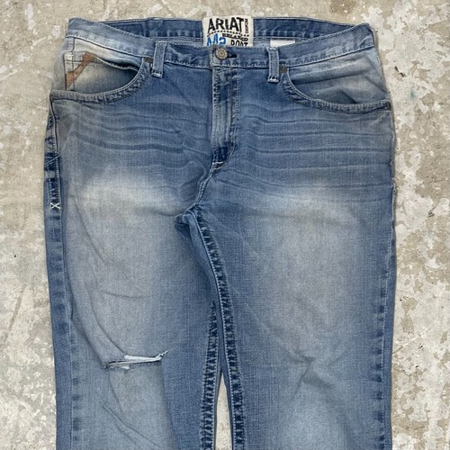 Ariat Jeans 38x34 Blue Pants M2 Relaxed Boot Cut Distressed Grunge Western Denim - Picture 6 of 20