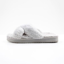 Koolaburra by UGG Ballia Gray Faux-Fur Fluffy Slide Slippers - 6