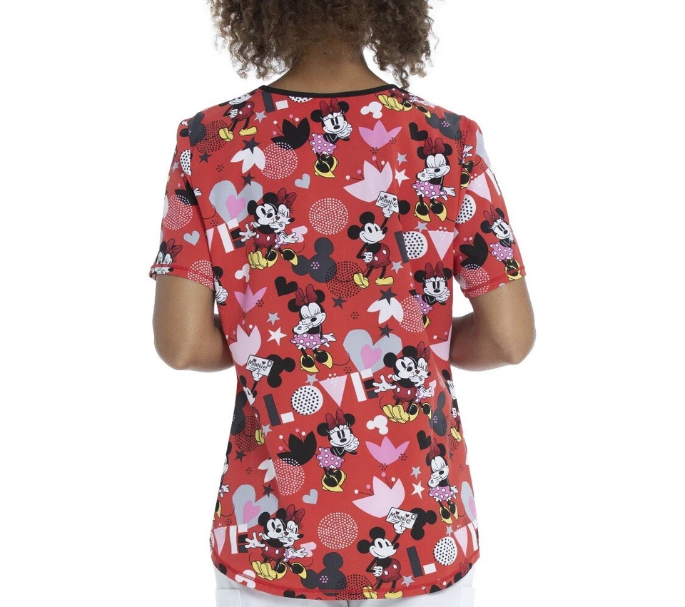 Disney Women’s Size Small Mickey Love Letter Valentine’s Red Scrub Top NWT - Image 2 of 4
