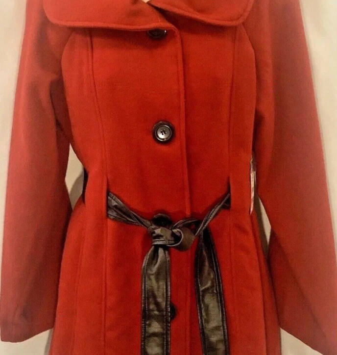 Novo com etiquetas Casaco Feminino George Pea Vermelho Preto M 8-10 Couro Sintético Cinto Preto Botão para Cima - Imagem 2 de 4