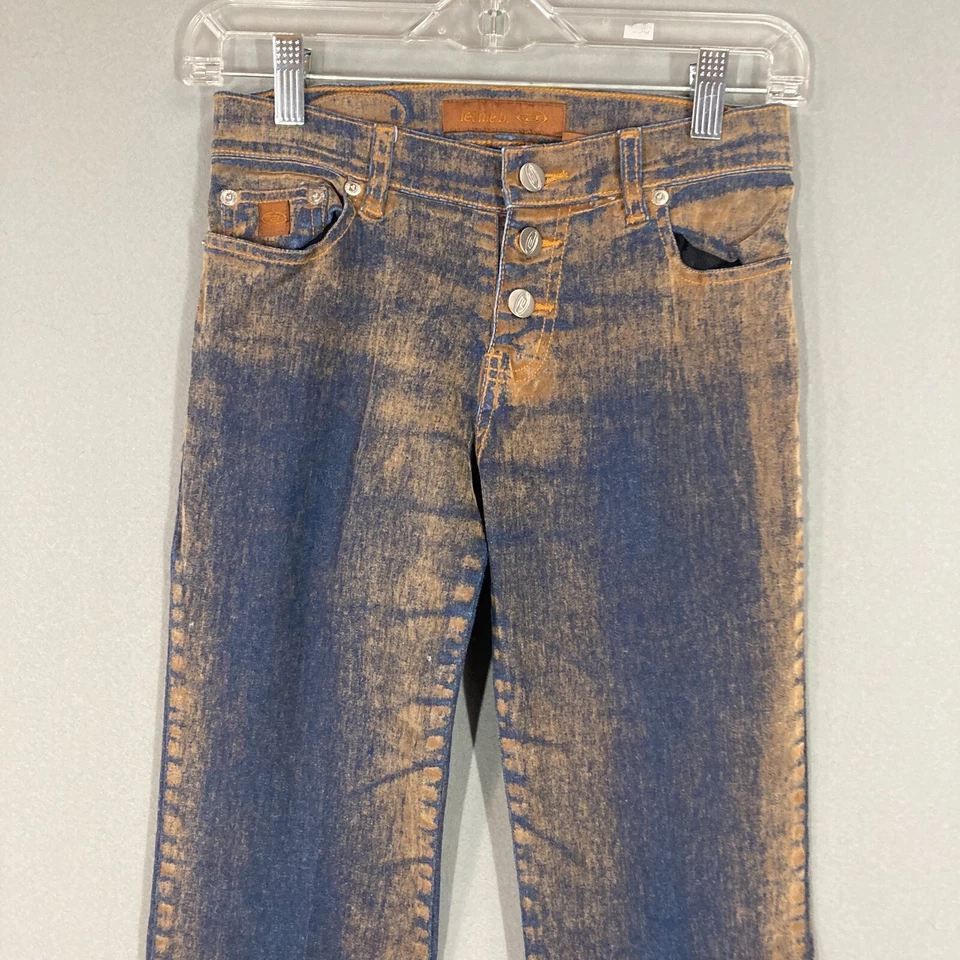 VTG Flare Jeans Size 1 Dirty Suede Look 90s Y2K Bell Bottoms Bareback Denim 25" - Image 2 of 4