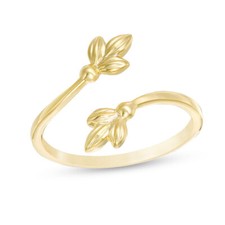 Magnificent Dainty Flower Bloom Bypass Band Ring In Solid 10K Yellow Gold