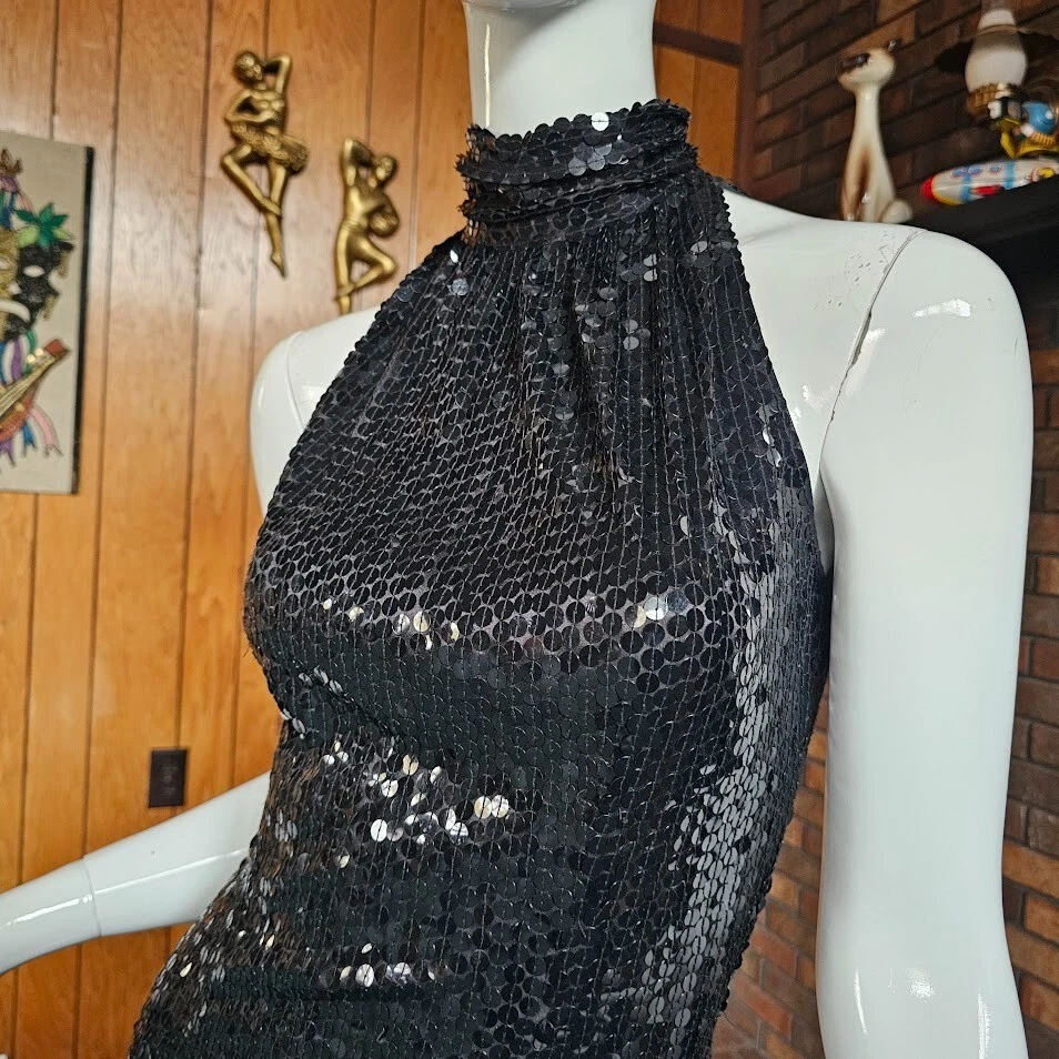 Vtg 80s Disco Glam Choker Racerback Sequin Mini Cocktail Prom Party Dress XS/S - Image 3 of 4