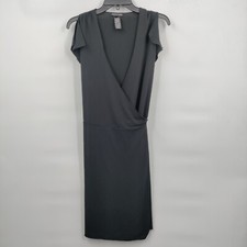 Kenneth Cole V Neck Split Flutter Sleeve Wrap Mini Dress Size XS Women Black