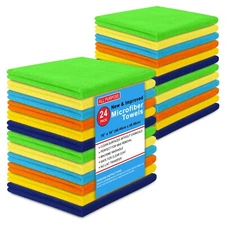 Microfiber Cleaning Cloth Rag Towel Wipe 24 ct Car Wash Detailing Kitchen Sweep