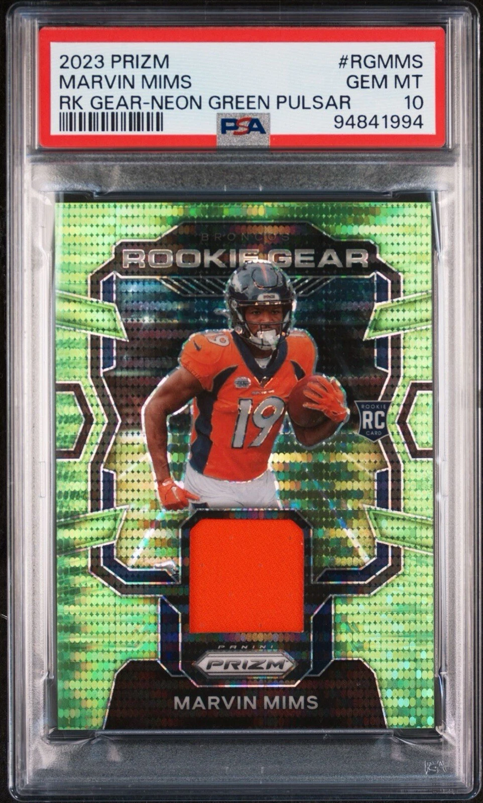 Marvin Mims Panini Prizm Rookie Gear #RGMMS Neon Green Pulsar