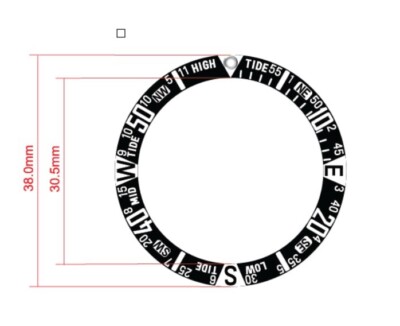 Compass Bezel, Countdown, Elapsed, Tide 38mm X 30.5mm, Sloped, Ceramic Insert