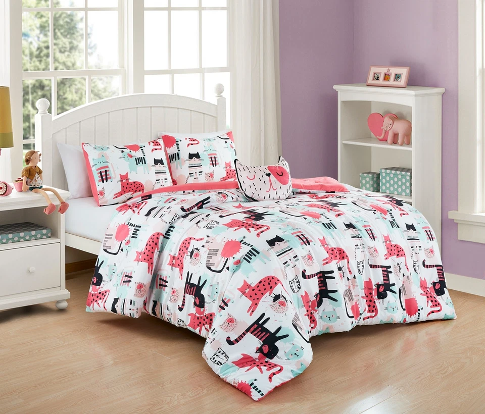 Chezmoi Collection Kids Cartoon Cats Soft Microfiber Comforter Set w/ Cat Pillow - Image 2 of 4