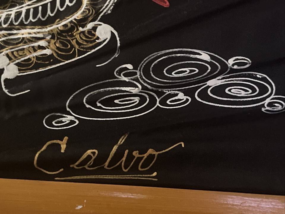 Folding Fan Dragon Hand Painted Fabric Wall Decor Artist Signed “CALVO