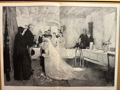 Antik Illustration 1893 DIE TRAUNUNG FEST ELTERN GEMÄLDE Kunstdruck Holzschnitt - Bild 1 von 4