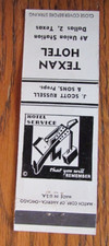 DALLAS, TEXAS MATCHBOOK COVER: TEXAN HOTEL 1950s EMPTY MATCHCOVER -D