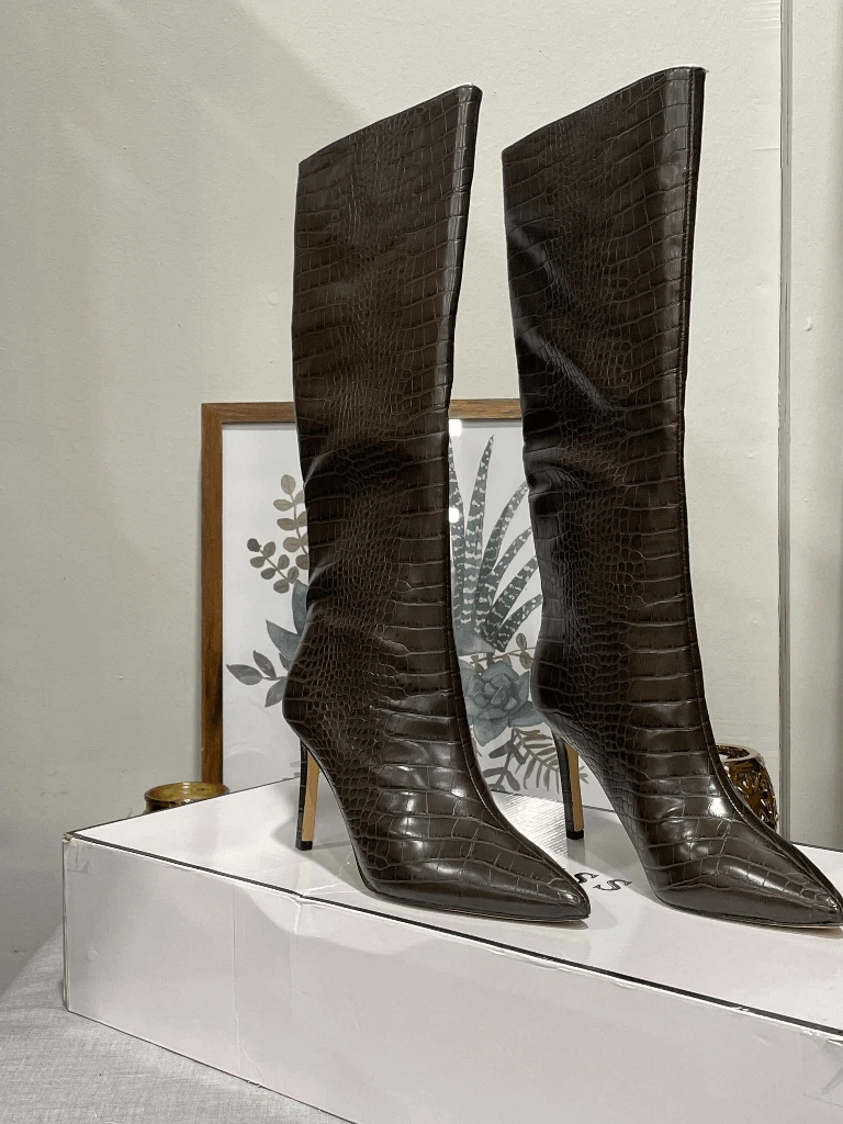 Dark brown stiletto boots cheap