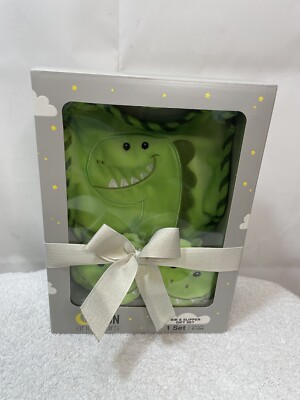MOON and STARS Green Dinosaur Bib & Slipper Soft Touch Gift Set 0-12M
