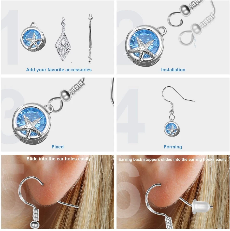 500Pcs 925 Silver DIY Earring Hooks Jewelry Beads Ear Wires Making Findings Kit - image 3 of 4