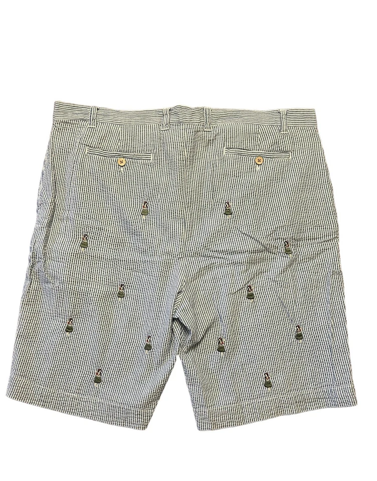 Pantalones Cortos BARRY BRICKEN Para Hombre Talla 38 Azul Rayas Seersucker Bordados Hula Niña Foto 2 de 4