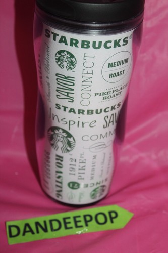 Starbucks Typography Travel Mug Tumbler Drinkware Limited Release Green Words - Picture 2 of 6