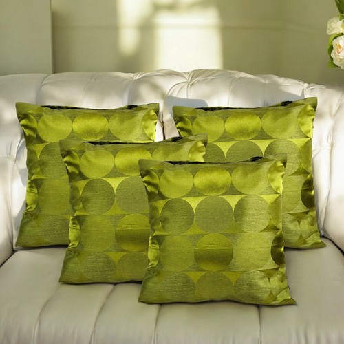 Set of 4 Green Cushions Covers 18x18" 45x45 Cm Circles Sofa Home Decorative Zip - Picture 5 of 8