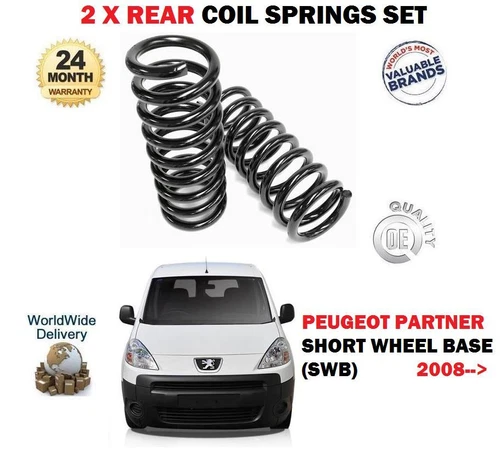 FOR PEUGEOT PARTNER 1.6 + HDI SWB VAN 2008-> 2x REAR HEAVY DUTY COIL SPRINGS SET