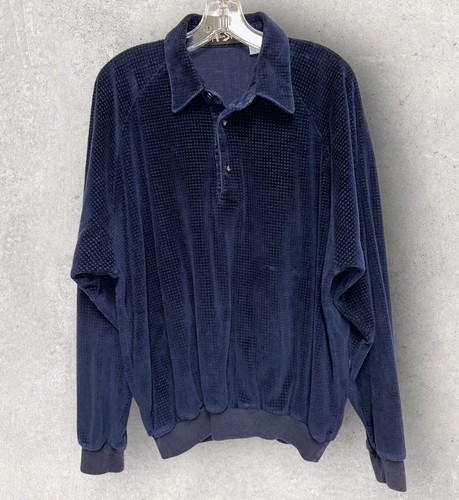"Camicia vintage Alan Stuart a maniche lunghe velluto design blu blocco grande 25""x27""" - Foto 3 di 5