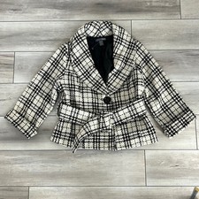Poetry Size Medium Plaid Jacket Black White Belted
