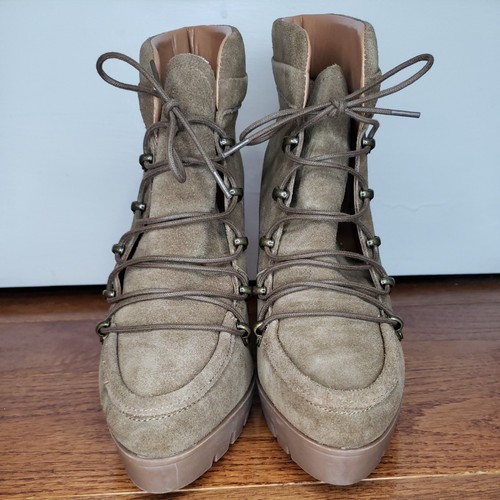 Report Signature 8.5 Poe Ankle Lug Sole Boot Heel Brown Tan Suede Lace Up NEW - Picture 6 of 12