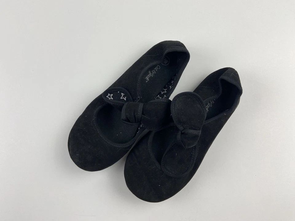 Niñas Cat & Jack Negro Sin Cordones Zapatos de Ballet Zapatillas Planas Talla 2W Arco de Baile Foto 2 de 4